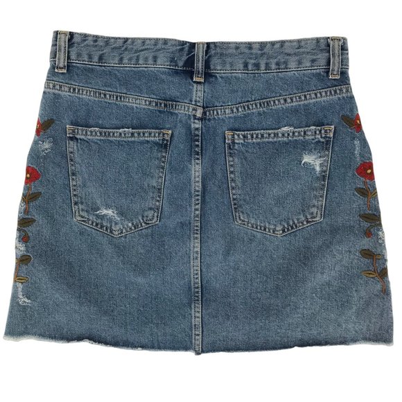 Zara Womens Blue Embroidered High Low Raw Hem Denim Mini Skirt Size S - Picture 2 of 4